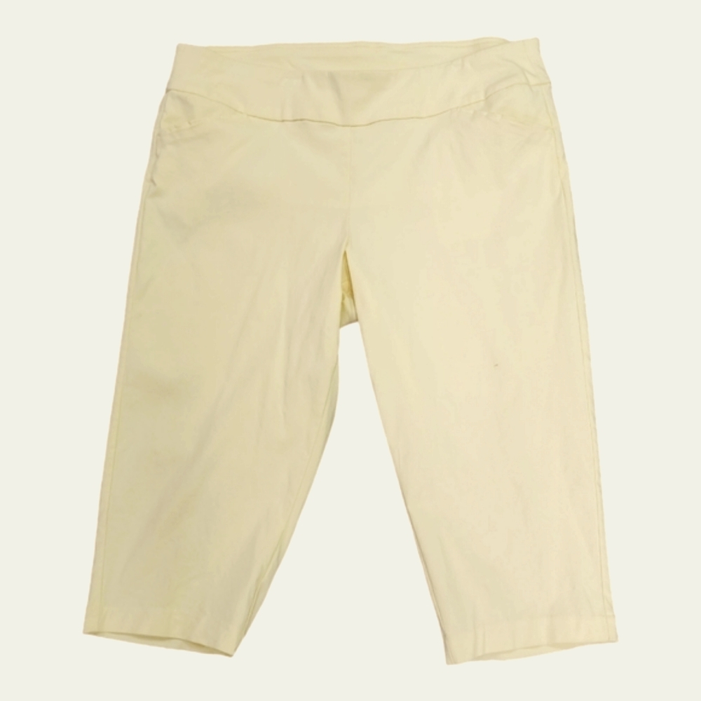 So Slimming CJ Banks Canary Yellow Wide Elastic Waist Womens Capris Size 16W